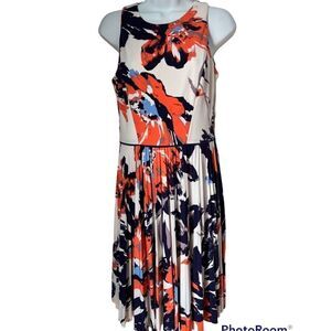 Maggy London Floral  Sleeveless Pleated Dress 6